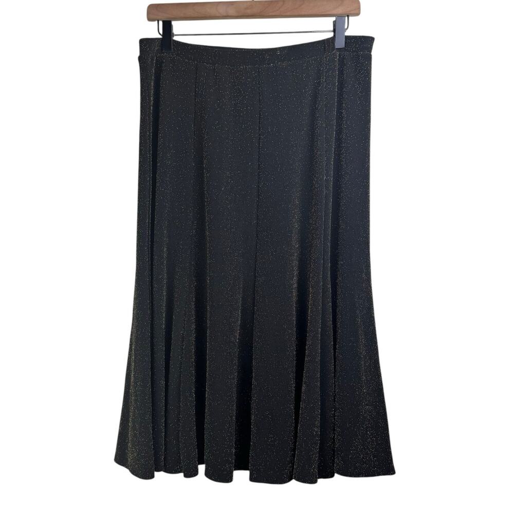 Chico’s Travelers NWT Jordie Metallic Glam Dark Brown Gold Sparkle Midi Skirt